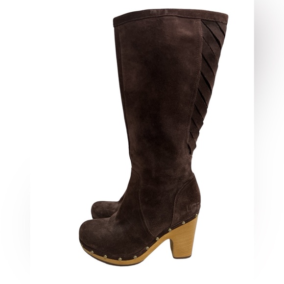 UGG Australia Women's Rumer Weave Brown Suede Leather Tall Clog Boot - Size 9 - Picture 3 of 12